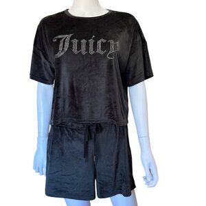 Juicy Couture Womens Black Soft Velour Sleepwear Top & Short Set 2pc Size Medium